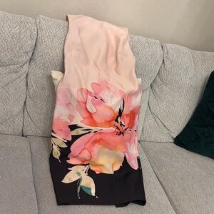 Calvin Klein Pink and Black Floral Midi Dress